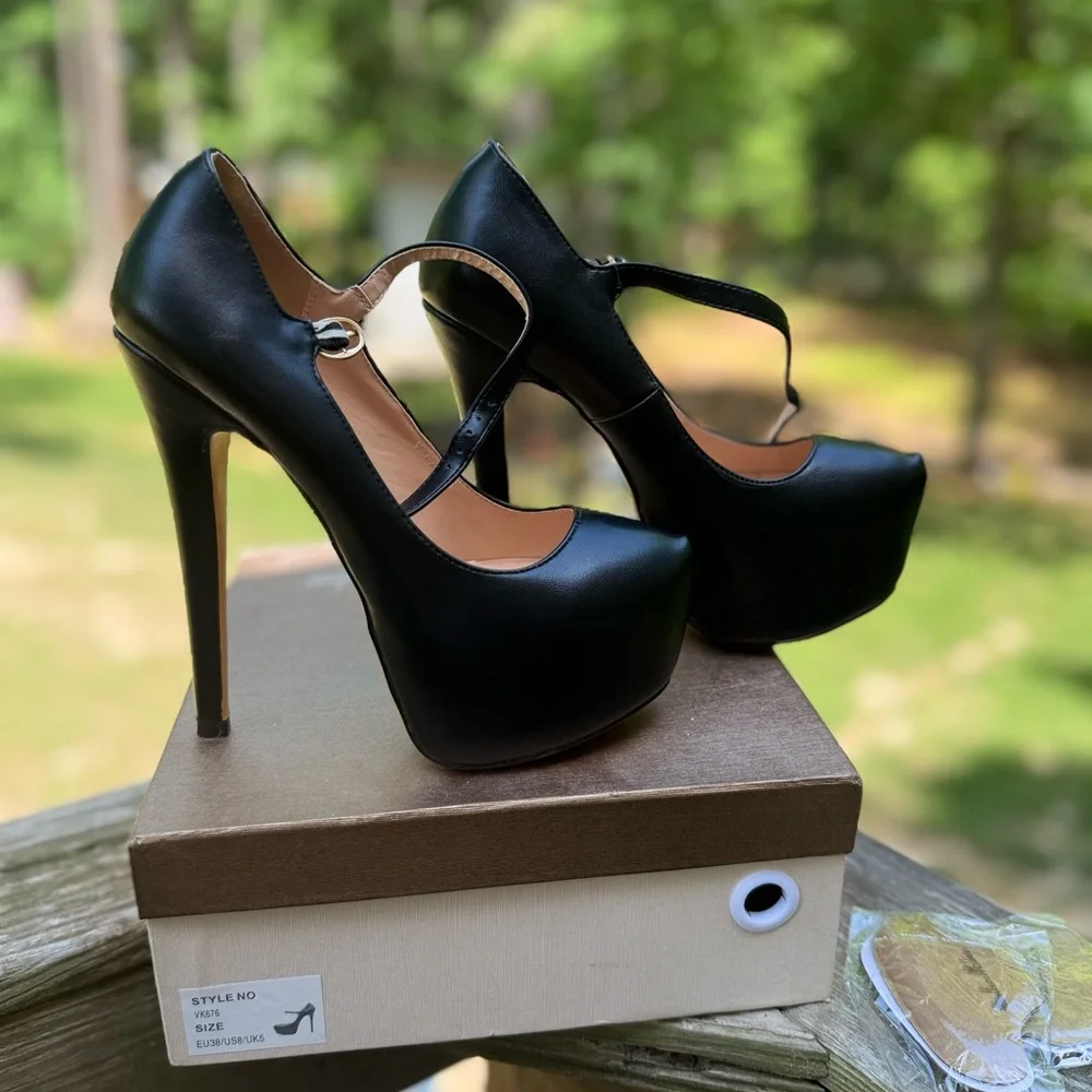 Black Platform Stiletto Heels 6.25” heel - Picture 3 of 6